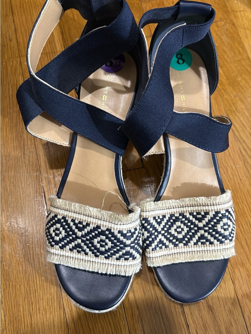 Tommy Hilfiger Navy and Cream Embroidered Strap Sandals